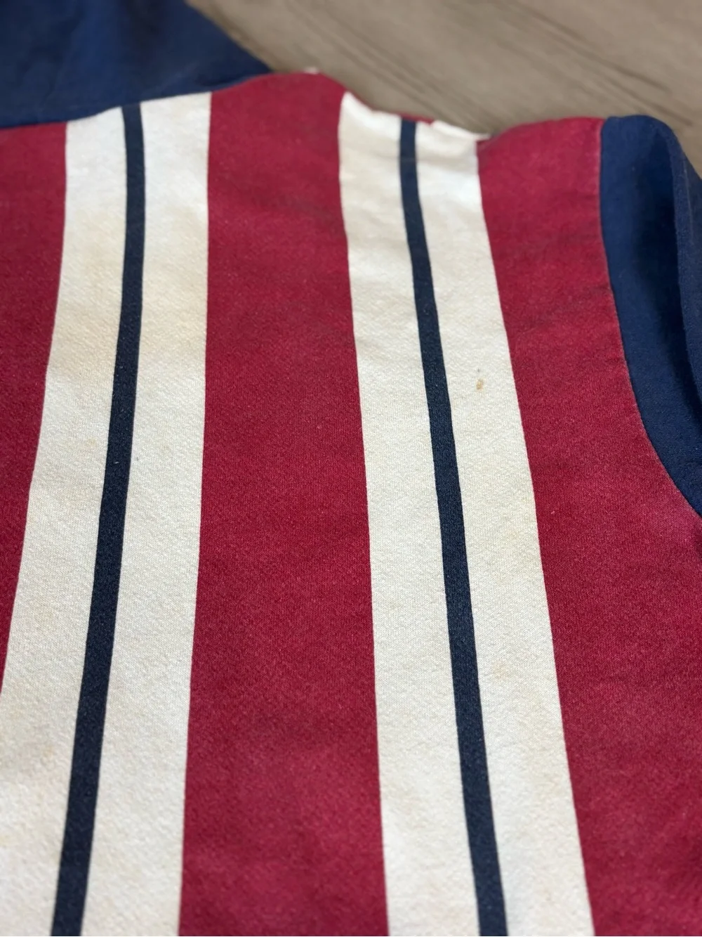Navy & Red Striped Hooded Shirt Jacket - Sports Equipment